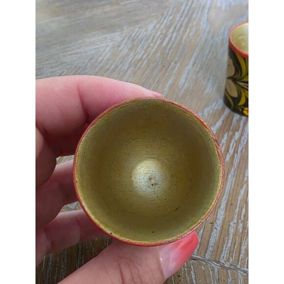 Vintage Hand-Painted Floral Wooden Shot Glasses Set Of 3 - Picture 5 of 16